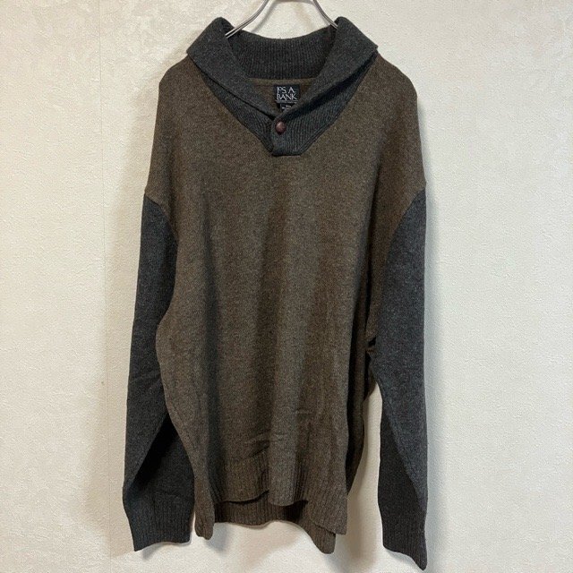 A18 ジョスエーバンク XXL アメリカ古着 ショールカラー ラムウール 長袖 ニットセーター ブラウン JOS.A.BANK メンズ拍卖
