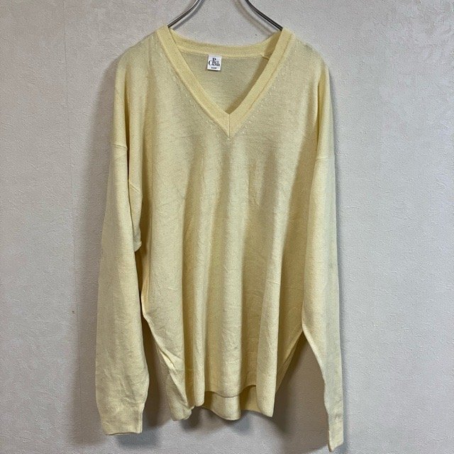 A8 パコカラリ 54/56 ユーロ古着 Vネック ウール混 長袖 ニットセーター イエロー PACO CALVARI メンズ拍卖