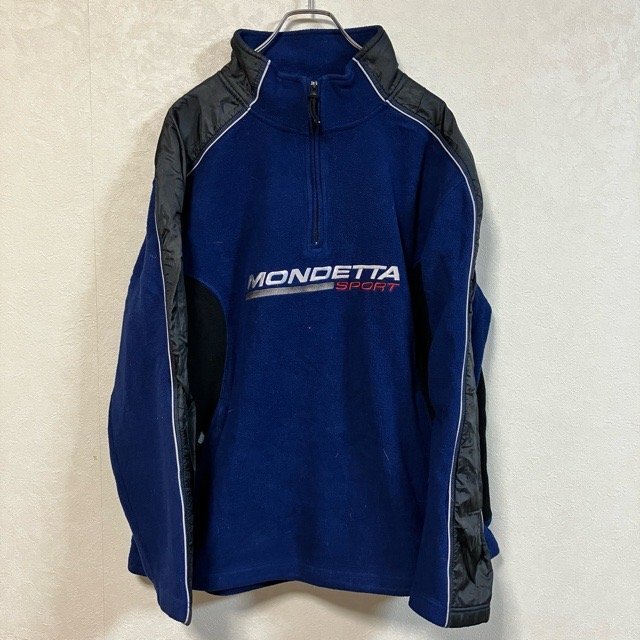 A109 モンデッタスポーツ L アメリカ古着 切替デザイン ポリエステル 長袖 ハーフジップフリース ブルー MONDETTA SPORT メンズ拍卖