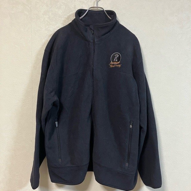 A44 デボンアンドジョーンズ L アメリカ古着 刺繍ロゴ ポリエステル 長袖 フリースジャケット ネイビー DEVON & JONES メンズ拍卖