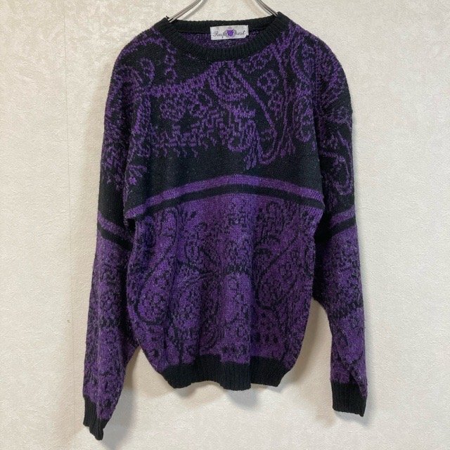 A187 パープルクレスト M アメリカ古着 USA製 長袖 アクリルナイロン ニットセーター パープル Purple Crest メンズ拍卖