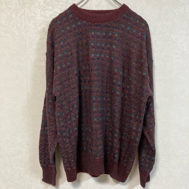 A200 JANTZEN M アメリカ古着 メキシコ製 マルチカラー アクリル 長袖 ニットセーター ブラウン JANTZEN メンズ拍卖