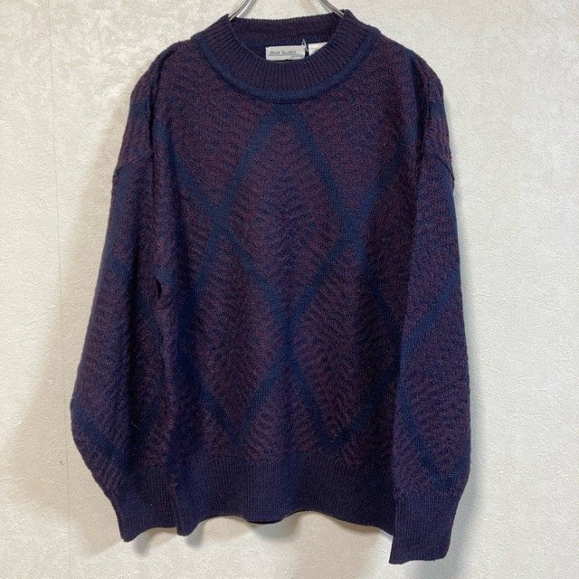 A225 ブライアンマクニール S アメリカ古着 ダイヤ柄 アクリル混 長袖 ニットセーター パープル×ネイビー BRIAN MacNEIL メンズ拍卖