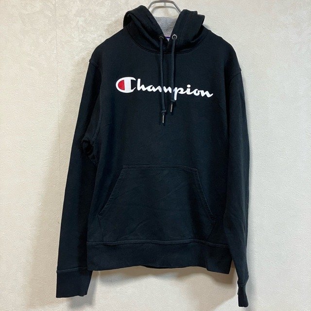 A922 チャンピオン L アメリカ古着 刺繍ロゴ パーカー コットンポリ ブラック Champion メンズ拍卖