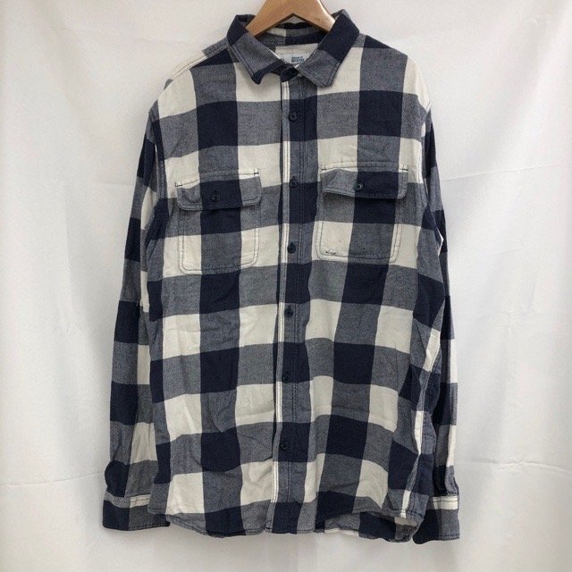 A589 オールドネイビー L アメリカ古着 チェック コットン 長袖 シャツ ネイビー×ホワイト OLD NAVY メンズ拍卖