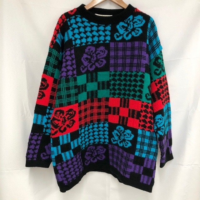 A612 トラフィックジャム アメリカ古着 USA製 総柄 アクリル 長袖 ニット マルチカラー TRAFFIC JAM メンズ拍卖