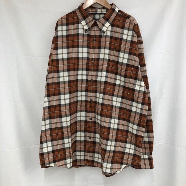 A604 セントジョンズベイ XL アメリカ古着 チェック 長袖 シャツ ブラウン×ホワイト St.John’s Bay メンズ拍卖