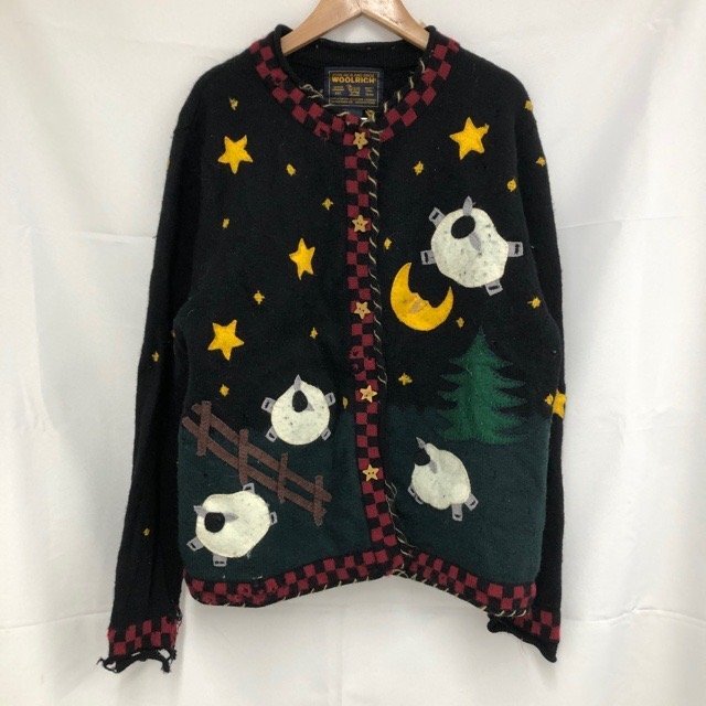 A620 ウールリッチ S アメリカ古着 アニマル柄 ウール混 長袖 カーディガン ブラック WOOLRICH レディース拍卖