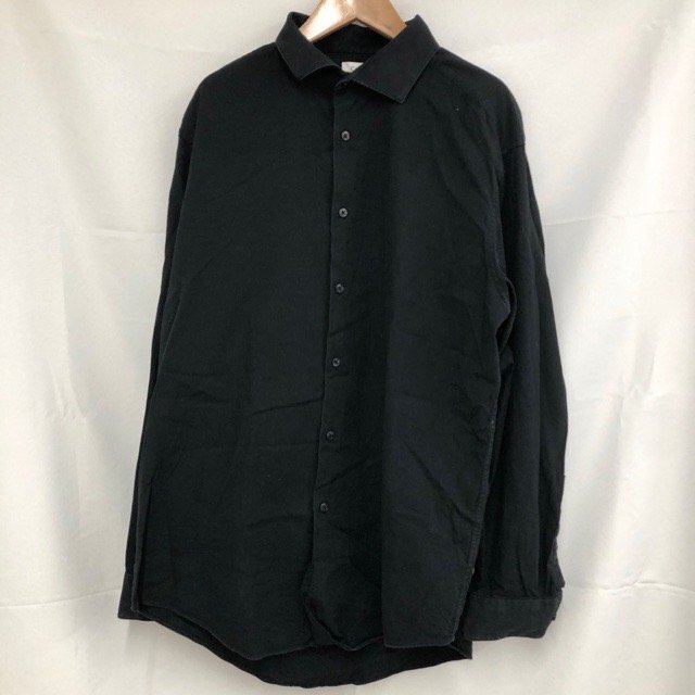 A598 カルバンクライン L アメリカ古着 ストレッチ コットン 長袖 シャツ ブラック Calvin Klein メンズ拍卖