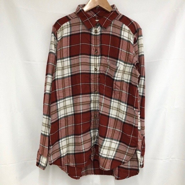 A600 アメリカンイーグル M アメリカ古着 チェック ビスコース混 長袖 シャツ レッド×ホワイト AMERICAN EAGLE レディース拍卖