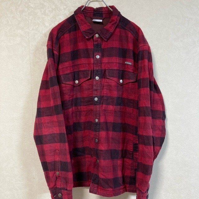 A1301 コロンビア L アメリカ古着 長袖 コットン チェック ネルシャツ レッド Columbia メンズ拍卖