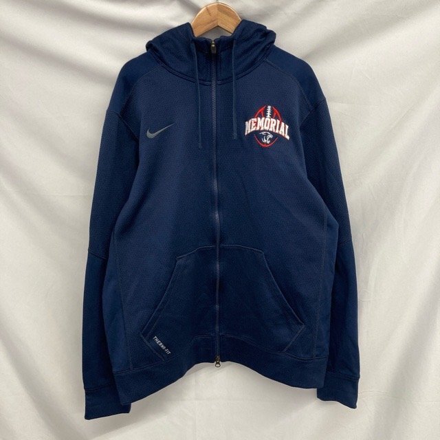 A1646 ナイキ M アメリカ古着 長袖 ポリエステル THERMA-FIT ジップパーカー ネイビー NIKE メンズ拍卖