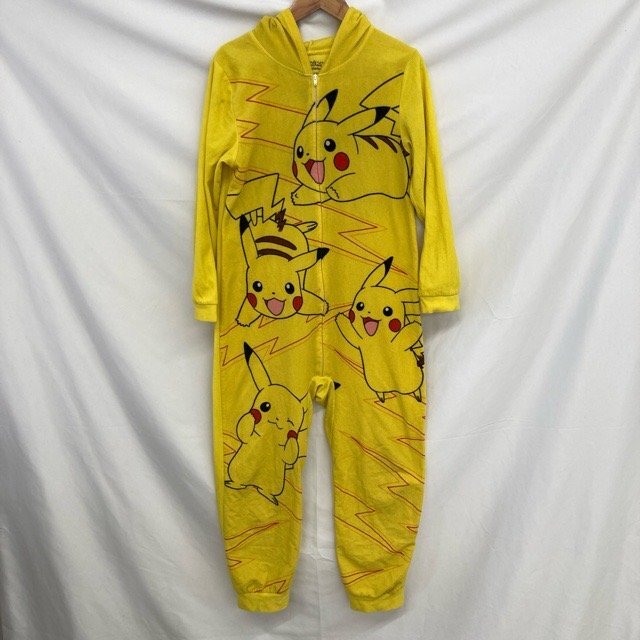 A1642 ポケモン 10/12 アメリカ古着 ポリエステル フリース オールインワン イエロー POKEMON キッズ拍卖