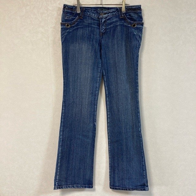 A1304 ミッシュアップ アメリカ古着 刺繍ポケット ブーツカット デニムパンツ ブルー MiCH Up レディース拍卖