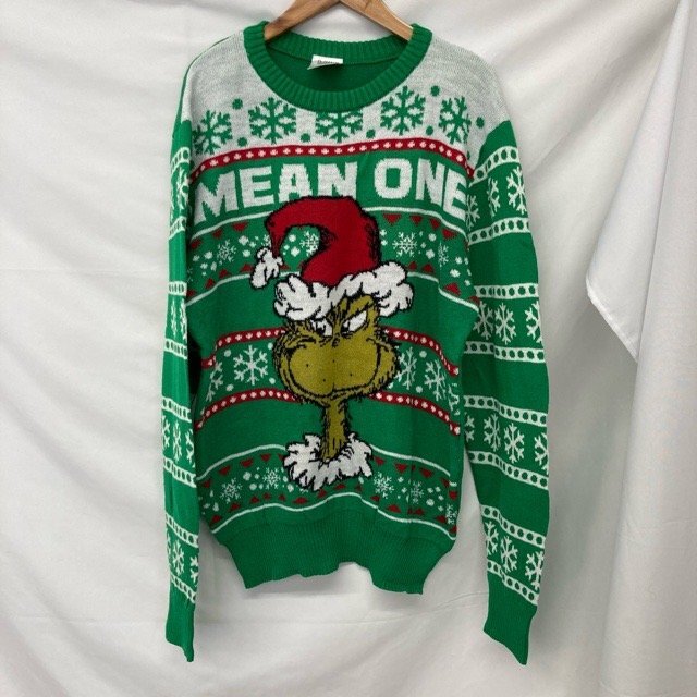 C360 セレブレイトトゥギャザー L アメリカ古着 グリンチ柄 コットン混 長袖 ニットセーター グリーン CELEBRATE TOGETHER メンズ拍卖