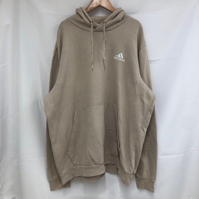 A1696 アディダス XL アメリカ古着 フリース裏地 コットンポリ パーカー ベージュ adidas メンズ拍卖