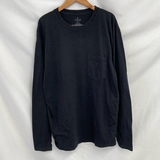 A1896 スタッフォード M メンズ コットンポリ 長袖 ポケット付 Tシャツ ブラック STAFFORD メンズ拍卖
