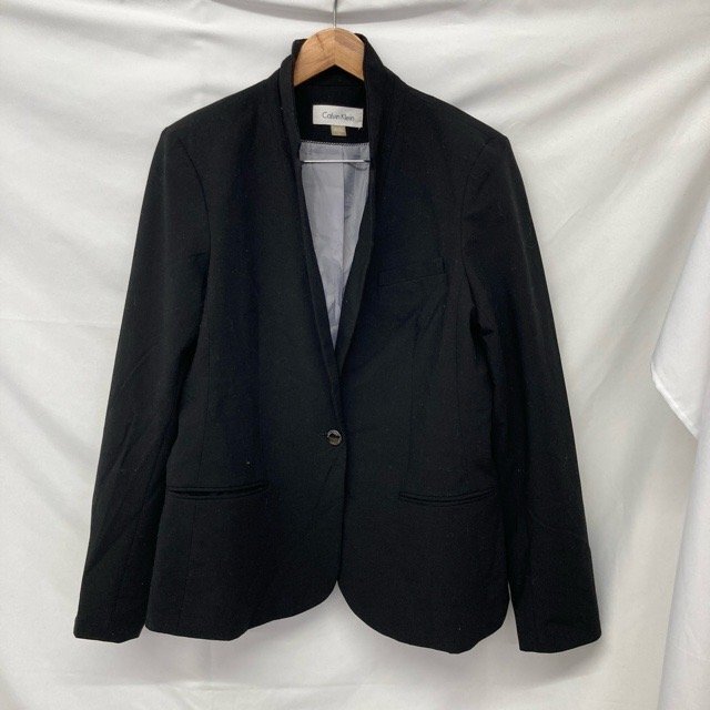 C374 カルバンクライン 12 アメリカ古着 ポリエステル混 テーラードジャケット ブラック Calvin Klein レディース拍卖