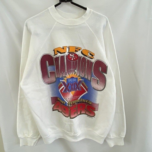 A1931 タルテックス XL アメリカ古着 USA製 プリント コットンポリ 裏起毛 スウェット ホワイト TULTEX メンズ拍卖