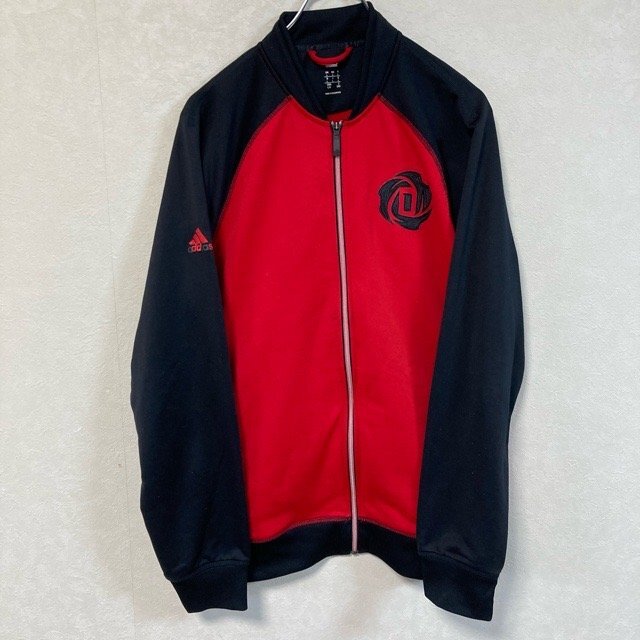 B446 アディダス L アメリカ古着 トラックジャケット ポリエステル レッド×ブラック adidas メンズ拍卖