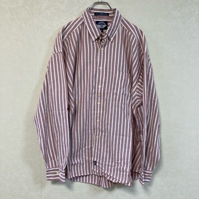 B434 ドッカーズ XL アメリカ古着 ストライプ コットン 長袖 シャツ レッド Dockers メンズ拍卖