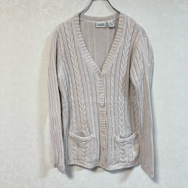 B451 クラシックエレメンツ S アメリカ古着 コットン ニットカーディガン ベージュ CLASSIC ELEMENTS レディース拍卖