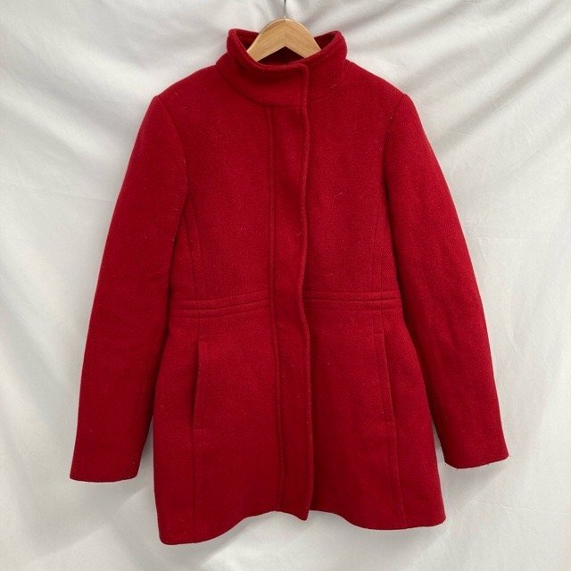 B401 バナナリパブリック 8 ユーロ古着 ウールナイロン スタンドカラーコート レッド BANANA REPUBLIC レディース拍卖