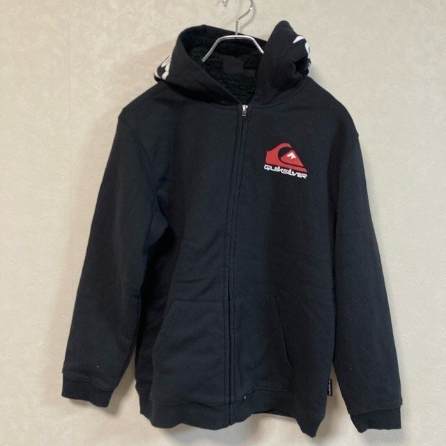 B455 クイックシルバー L アメリカ古着 ボアフリース パーカー ブラック Quiksilver レディース拍卖
