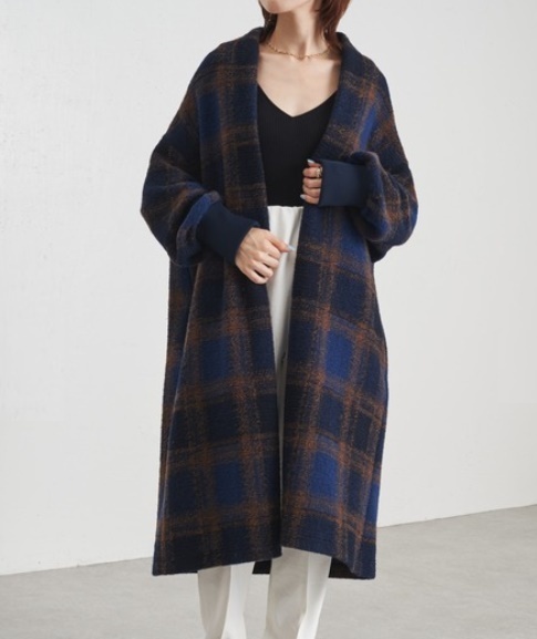 新品 COLLAGE ガリャルダガランテ Mac&Co.イタリアンスライバーチェックコート 軽量 紺 オーバーサイズ カーディガン拍卖