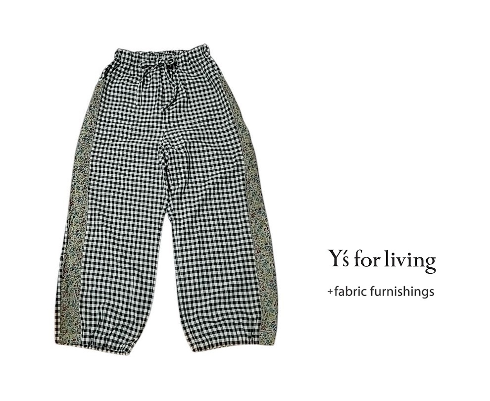 未使用 Y's for living ギンガムチェック イージパンツ 黒 リバティ拍卖