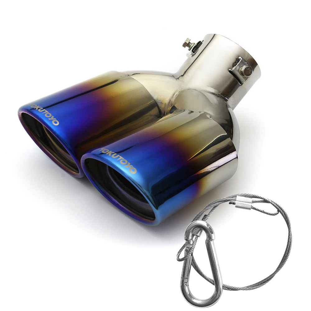 「脱落防止ワイヤー付き」シャトル マフラーカッター チタン ステンレス製 チタン焼き 2本出し 外装 カスタムパーツ ドレスアップ拍卖