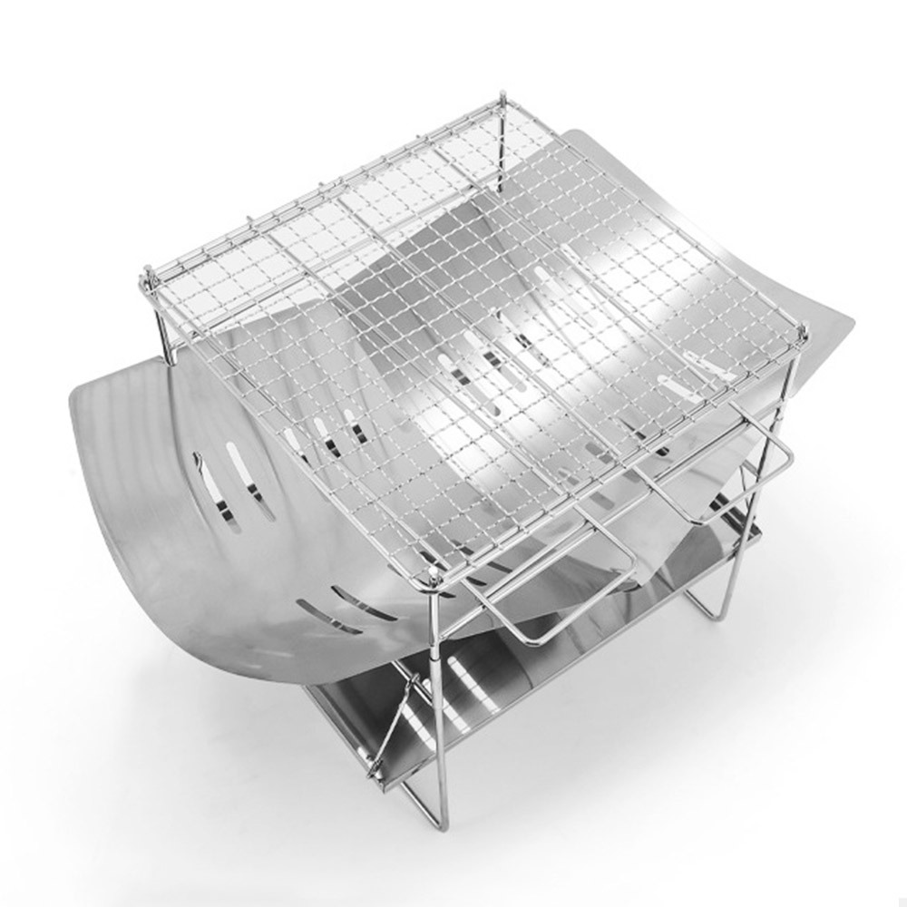 折りたたみ式 焚き火台セット アウトドア 軽量コンパクト ソロキャンプ用 BBQ ステンレス製 収納ケース+網付拍卖