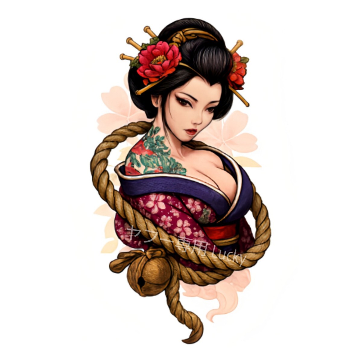 転写 ステッカー 車 カッティングステッカー シール デカール 日本 和風 芸者 花魁 タトゥー 刺青 着物 鈴 縄 花 桜 ガール 装飾 luk973拍卖