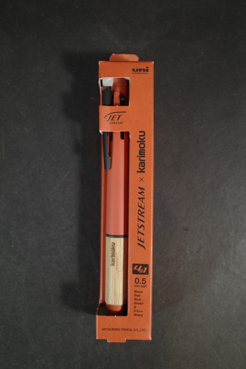 未使用品 三菱鉛筆 ジェットストリーム×カリモク 4色ボールペン&シャープ 0.5mm MSXE5-KF サンセットオレンジ拍卖