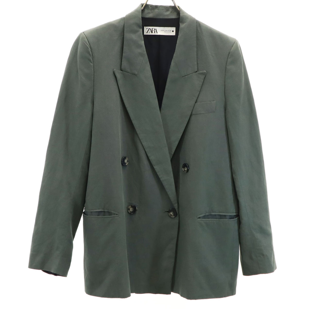 ZARA ザラ リネンブレンド テーラードジャケット M グリーン系 レディース拍卖