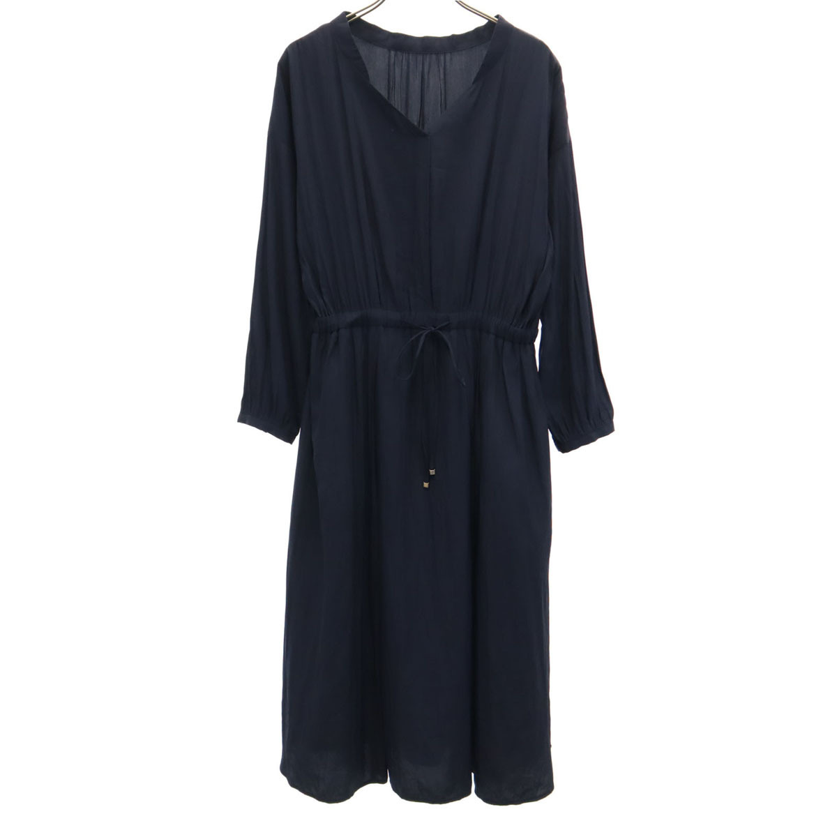 URBAN RESEARCH アーバンリサーチ 長袖 Vネック シルキータッチ ワンピース F ネイビー レディース拍卖