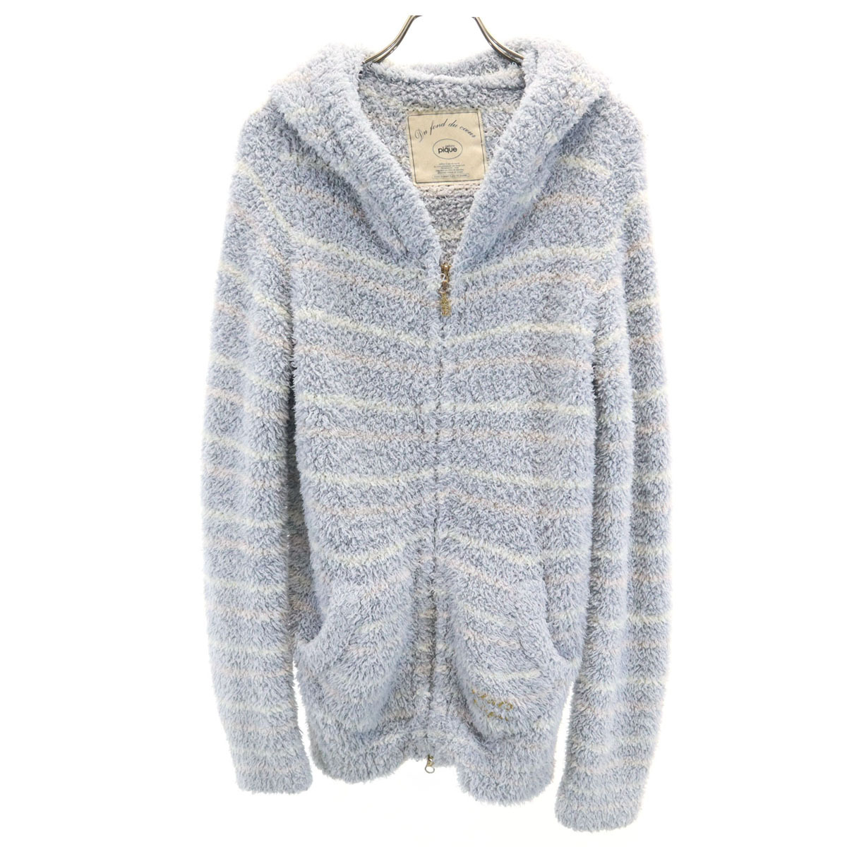 gelato pique ジェラートピケ ボーダー柄 長袖 ルームウェア F 水色系 ふわもこ ジップパーカー レディース拍卖