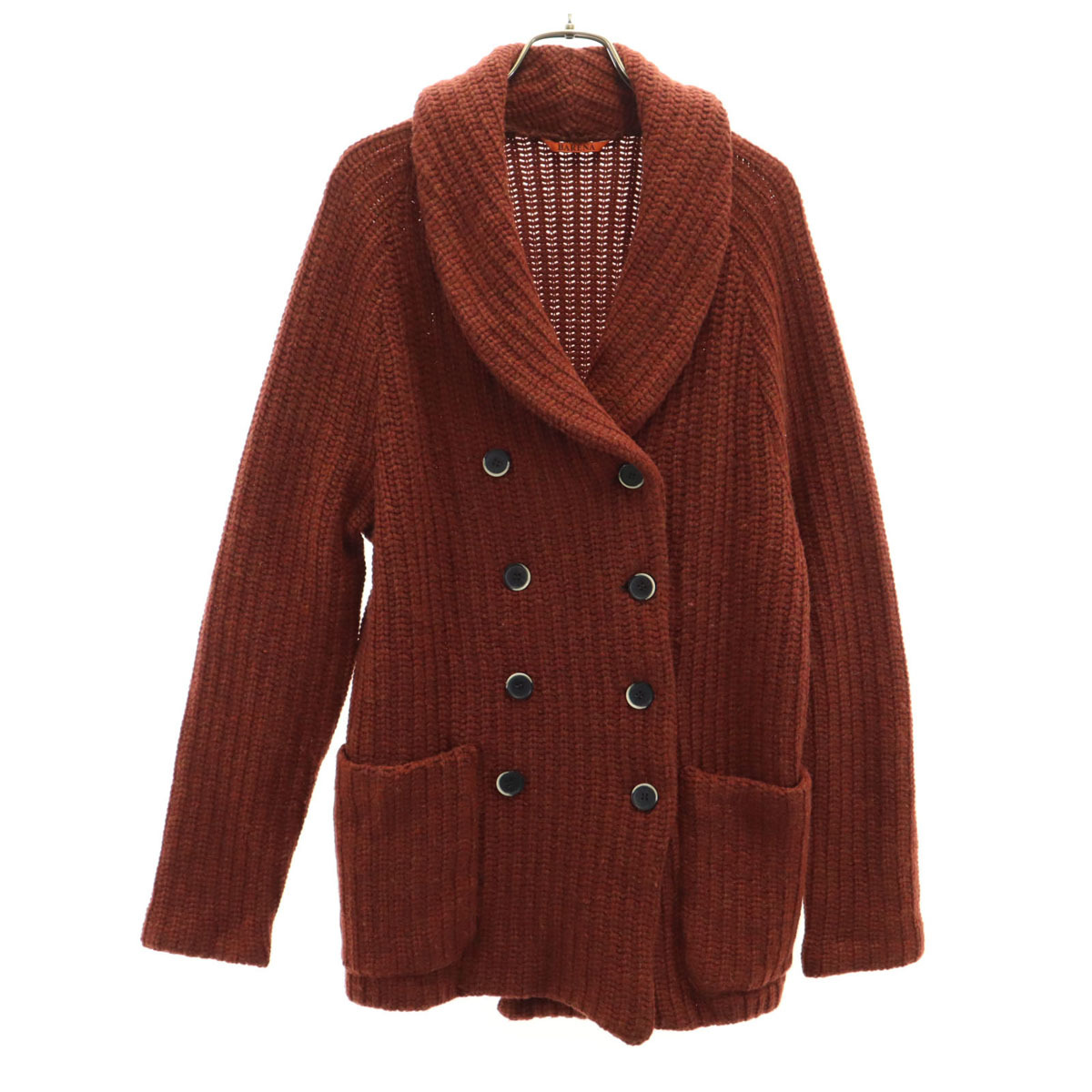 BARENA バレナ イタリア製 ウールブレンド ショールカラー ニットジャケット XS レッドオレンジ系 ダブルボタン レディース拍卖