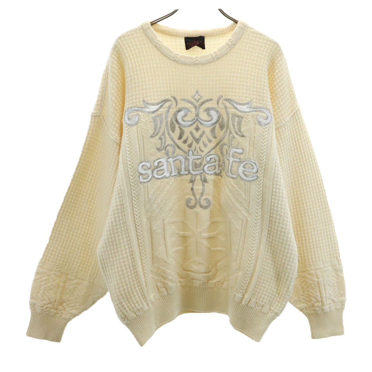 santa fe サンタフェ 90s 日本製 ウールブレンド オールド 長袖 セーター 3 アイボリー ニット メンズ拍卖