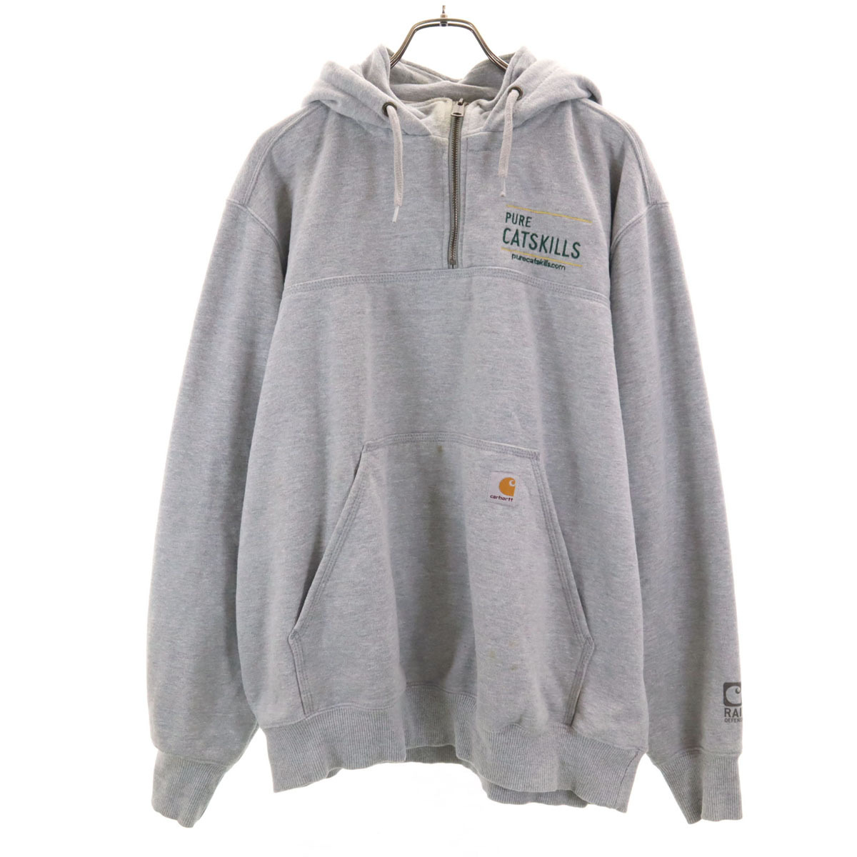 Carhartt カーハート 100617 企業モノ刺繍 長袖 ハーフジップ スウェットパーカー L グレー 裏起毛 メンズ拍卖