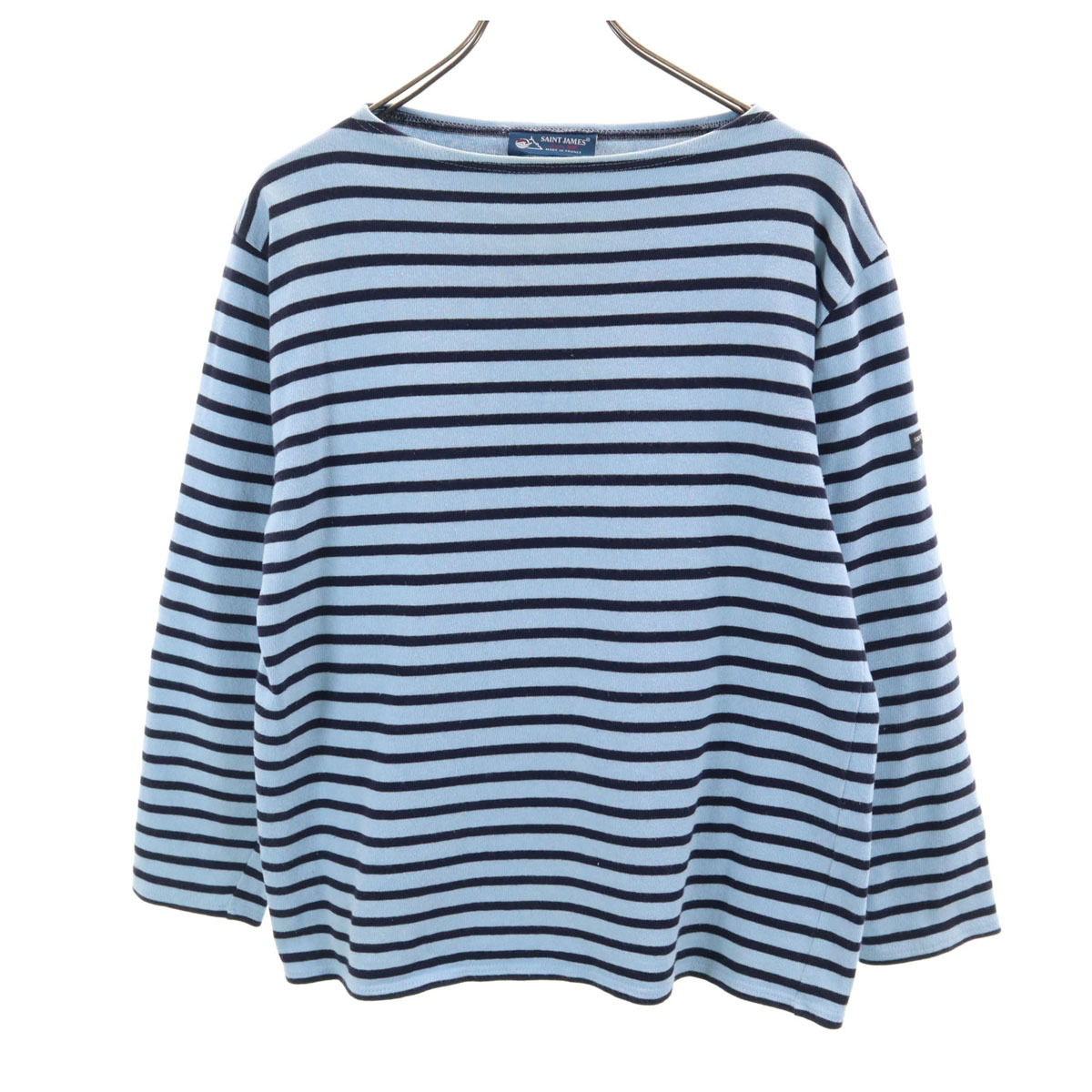 SAINT JAMES セントジェームス フランス製 ボーダー柄 長袖 ボートネック バスクシャツ M 水色 メンズ拍卖