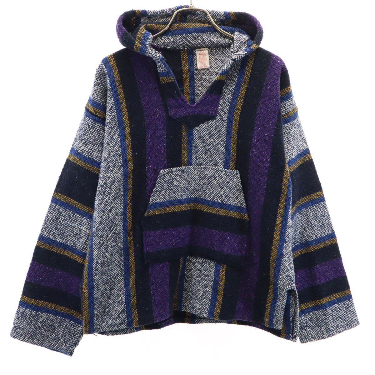 BOYZ 80s 90s オールド 総柄 長袖 メキシカン パーカー L ネイビー系 プルオーバー レディース拍卖