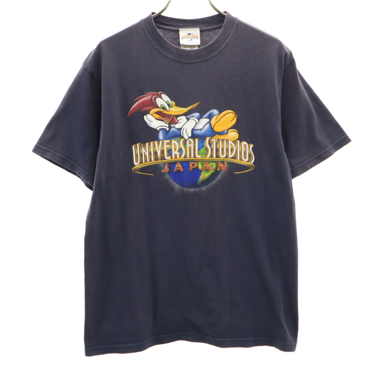 UNIVERSAL STUDIOS JAPAN ユニバーサルスタジオジャパン USA製 ウッドペッカー 半袖 Tシャツ S ネイビー キャラクター メンズ拍卖