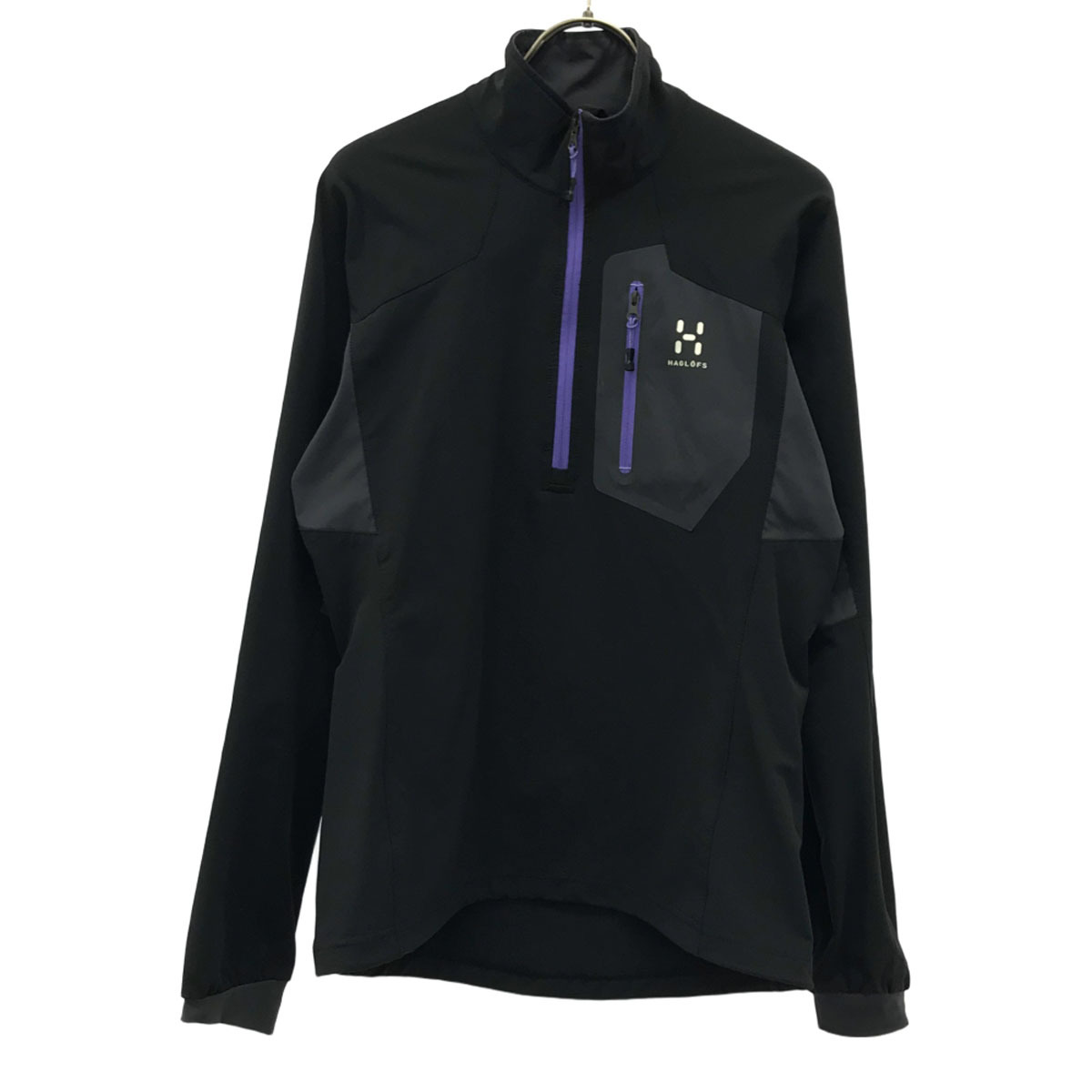 HAGLOFS ホグロフス ロゴプリント ハーフジップ フーディ ジャケット S ブラック レディース拍卖