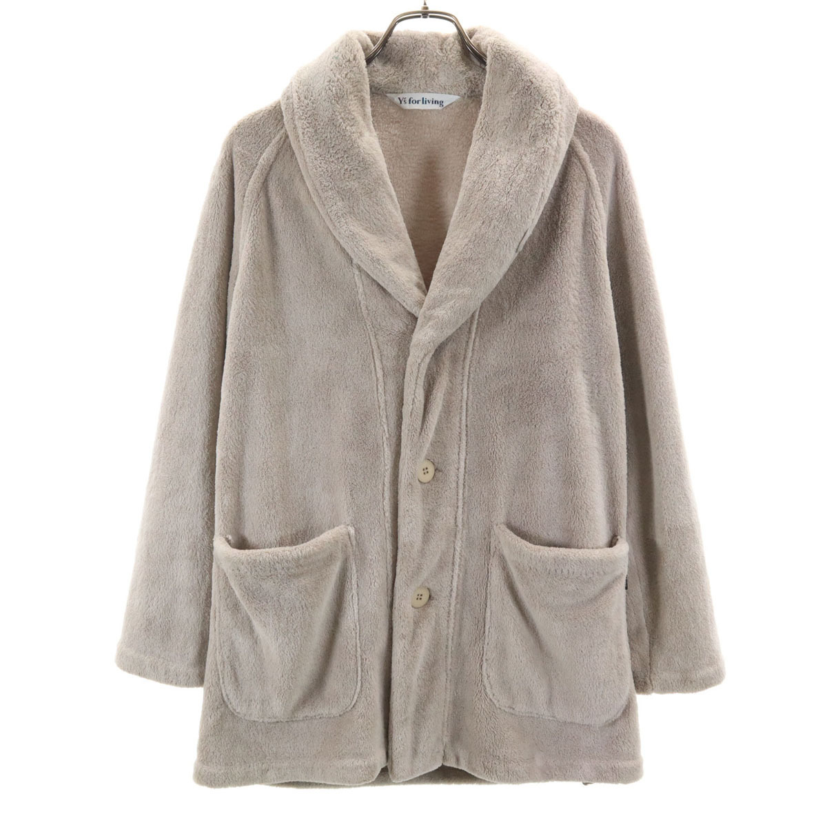 Y's for living ワイズフォーリビング 長袖 ショールカラー フェイクファー カーディガン ベージュ ヨウジヤマモト レディース拍卖