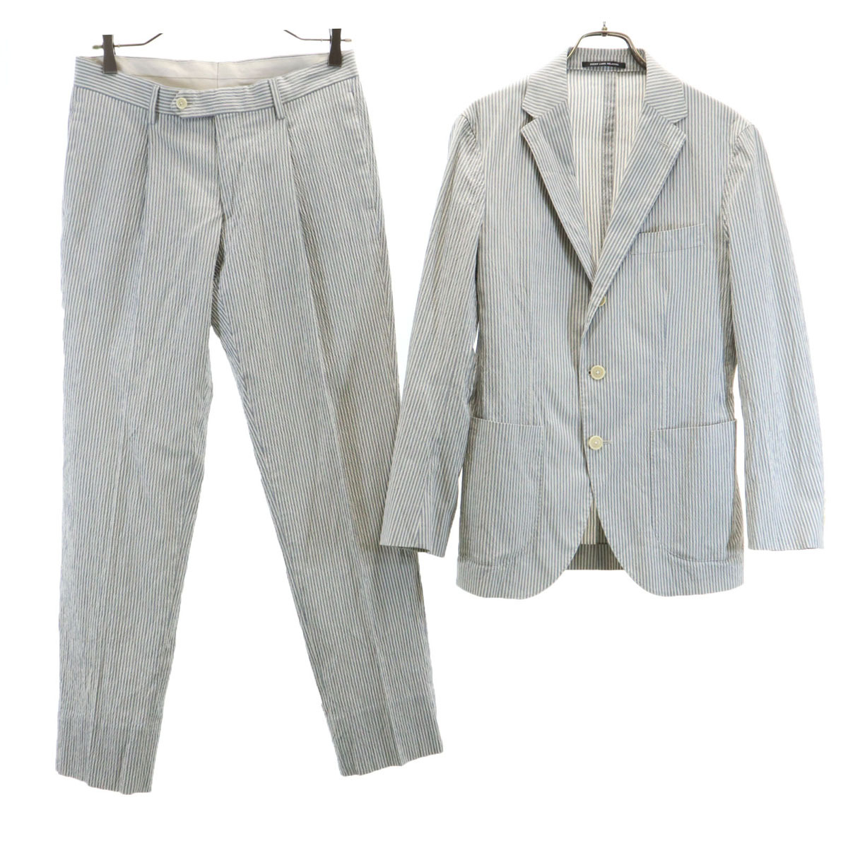green label relaxing グリーンレーベルリラクシング ストライプ柄 スーツ 上下セットアップ 44/76 ネイビー シアサッカー メンズ拍卖