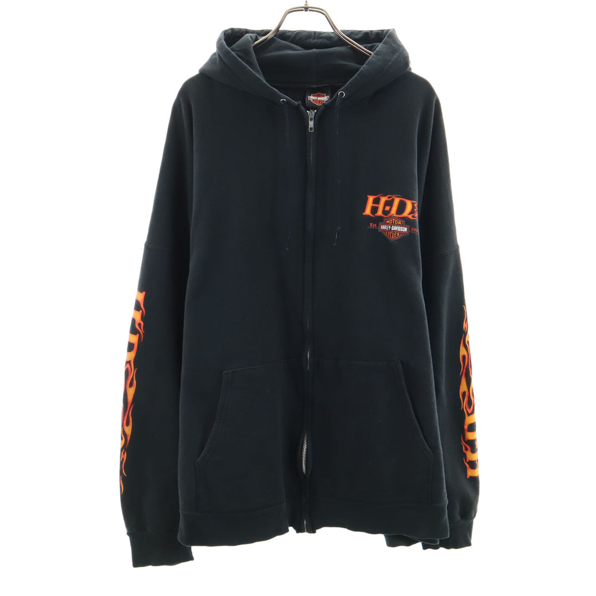 HARLEY DAVIDSON ハーレーダビッドソン バックプリント 長袖 スウェット ジップパーカー 3XL ブラック 裏起毛 ビッグサイズ メンズ拍卖