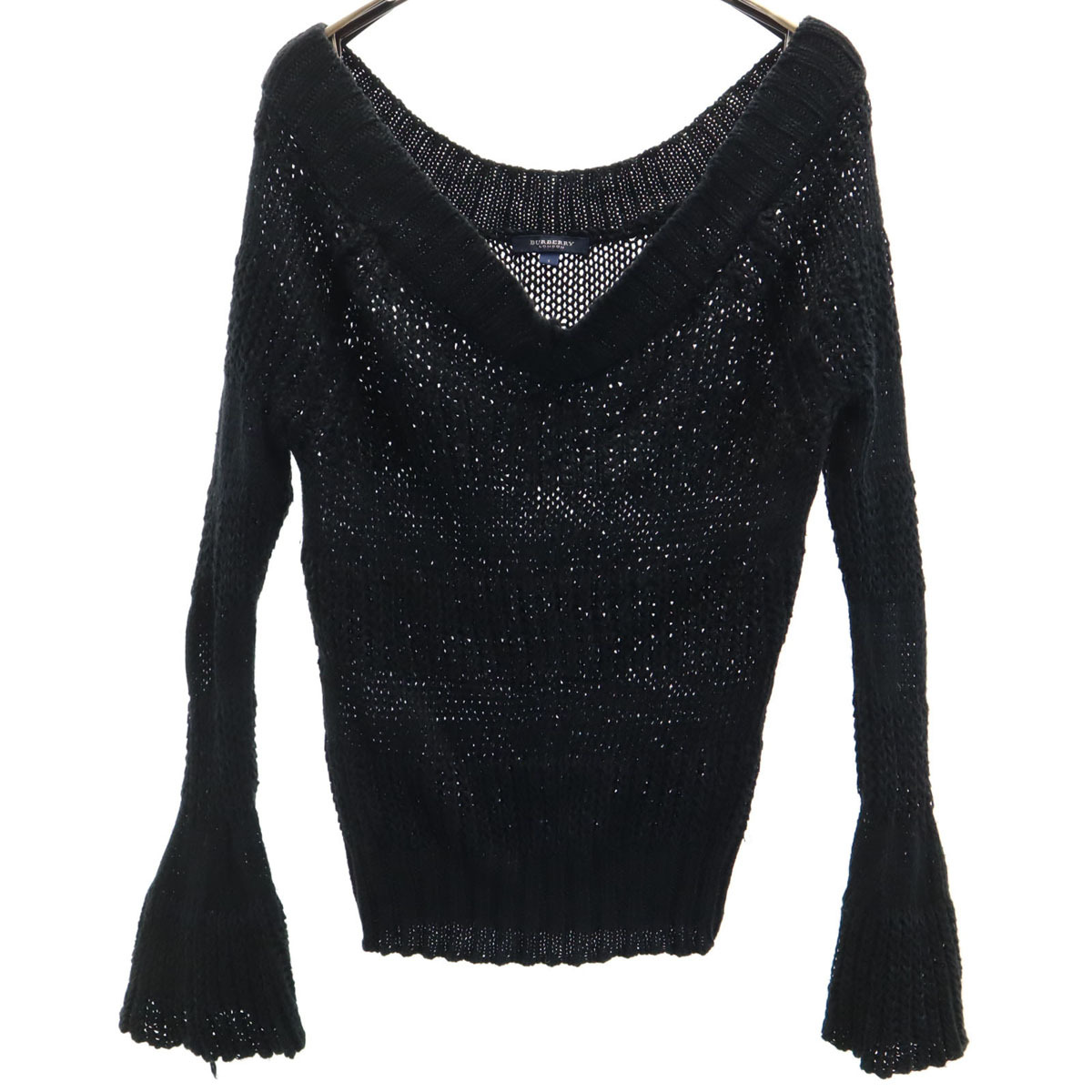 BURBERRY LONDON バーバリーロンドン リネン 長袖 Vネック ニット 1 ブラック 三陽商会 セーター レディース拍卖