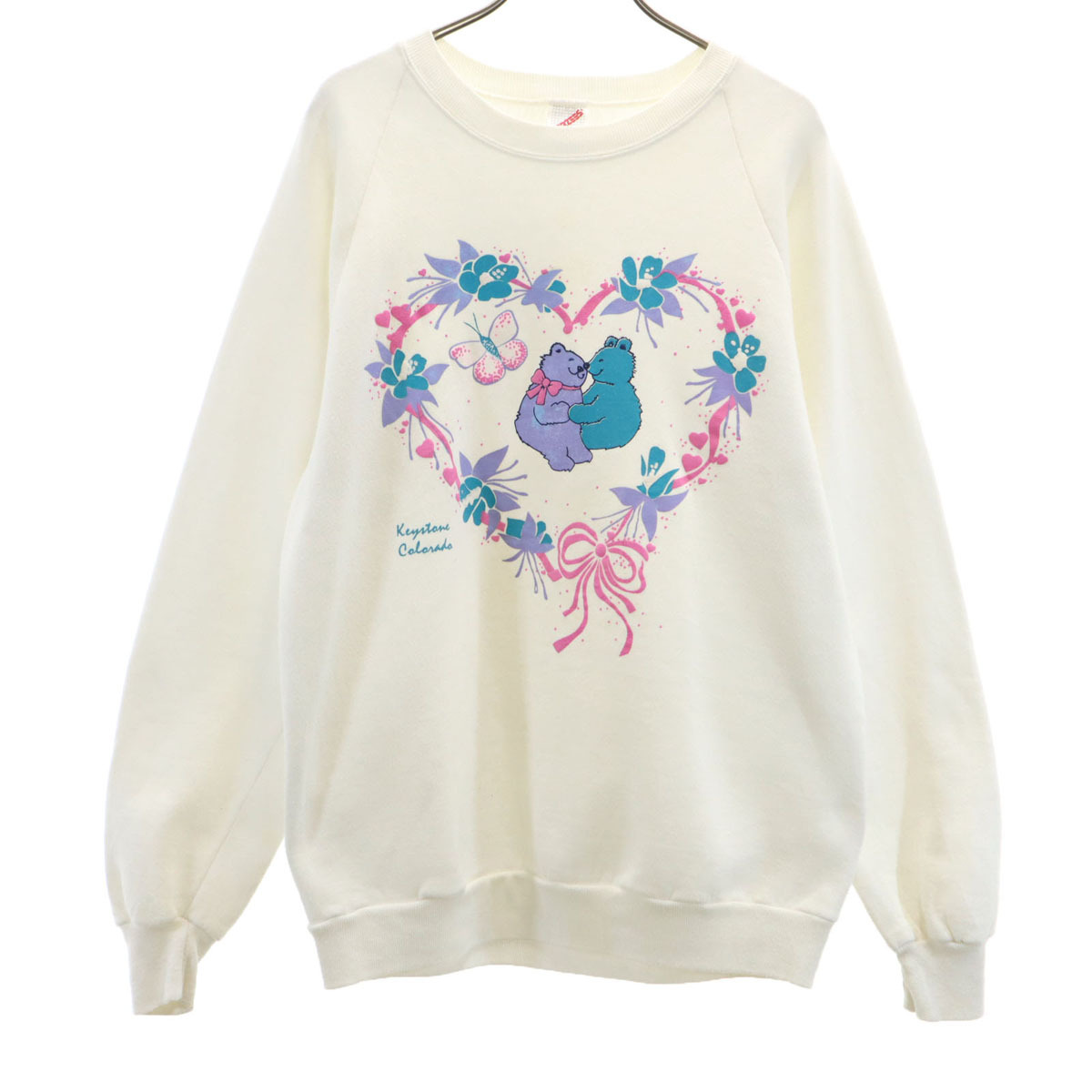 JERZEES ジャージーズ 80s USA製 ヴィンテージ ベア 長袖 スウェット トレーナー L ホワイト クマ アニマル レディース拍卖