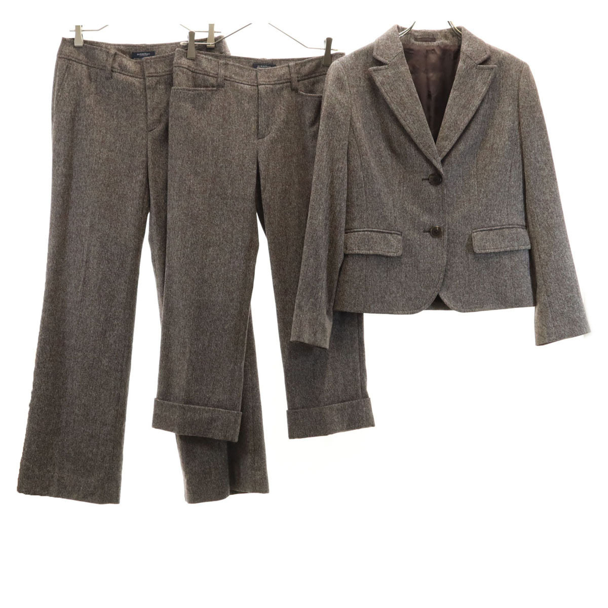 BURBERRY バーバリー パンツスーツ 上下セットアップ 42/40 ブラウン系 三陽商会 スペアパンツ付き レディース拍卖